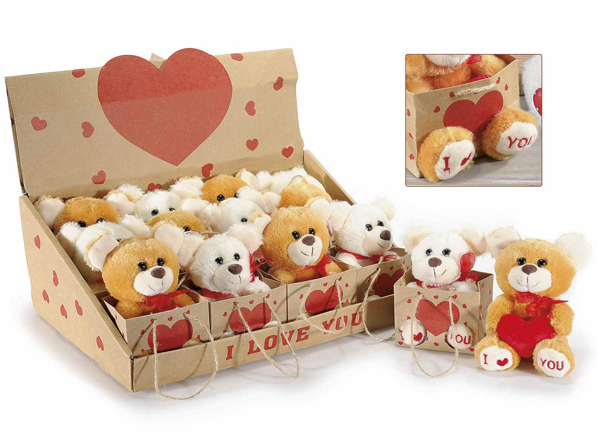 ORSETTO "I LOVE YOU" IN PELUCHE CON CUORE IN BORSETTA