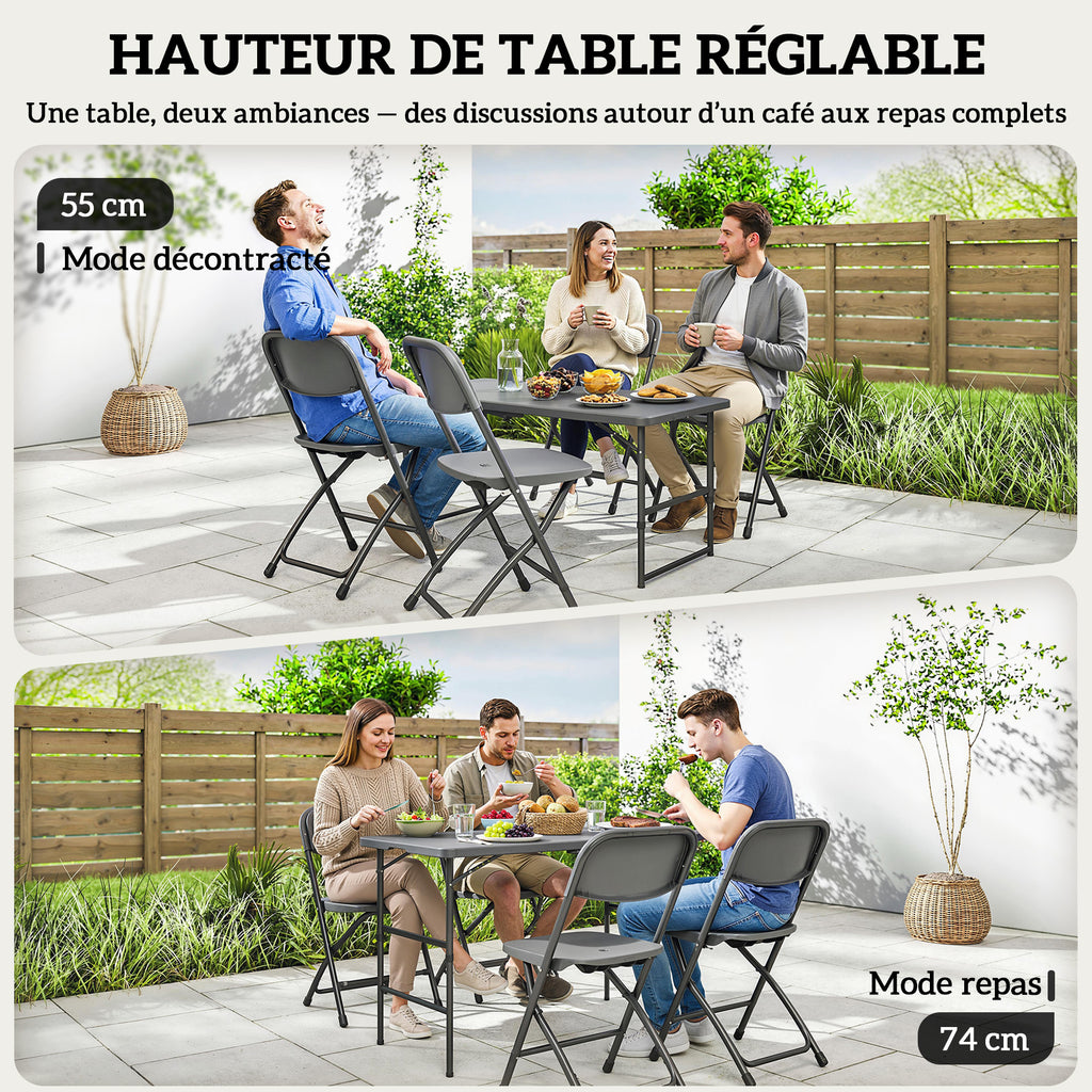 Salon de jardin extérieur table de jardin extérieure avec 4 chaises pliables table réglable en hauteur 118 cm gris foncé-4
