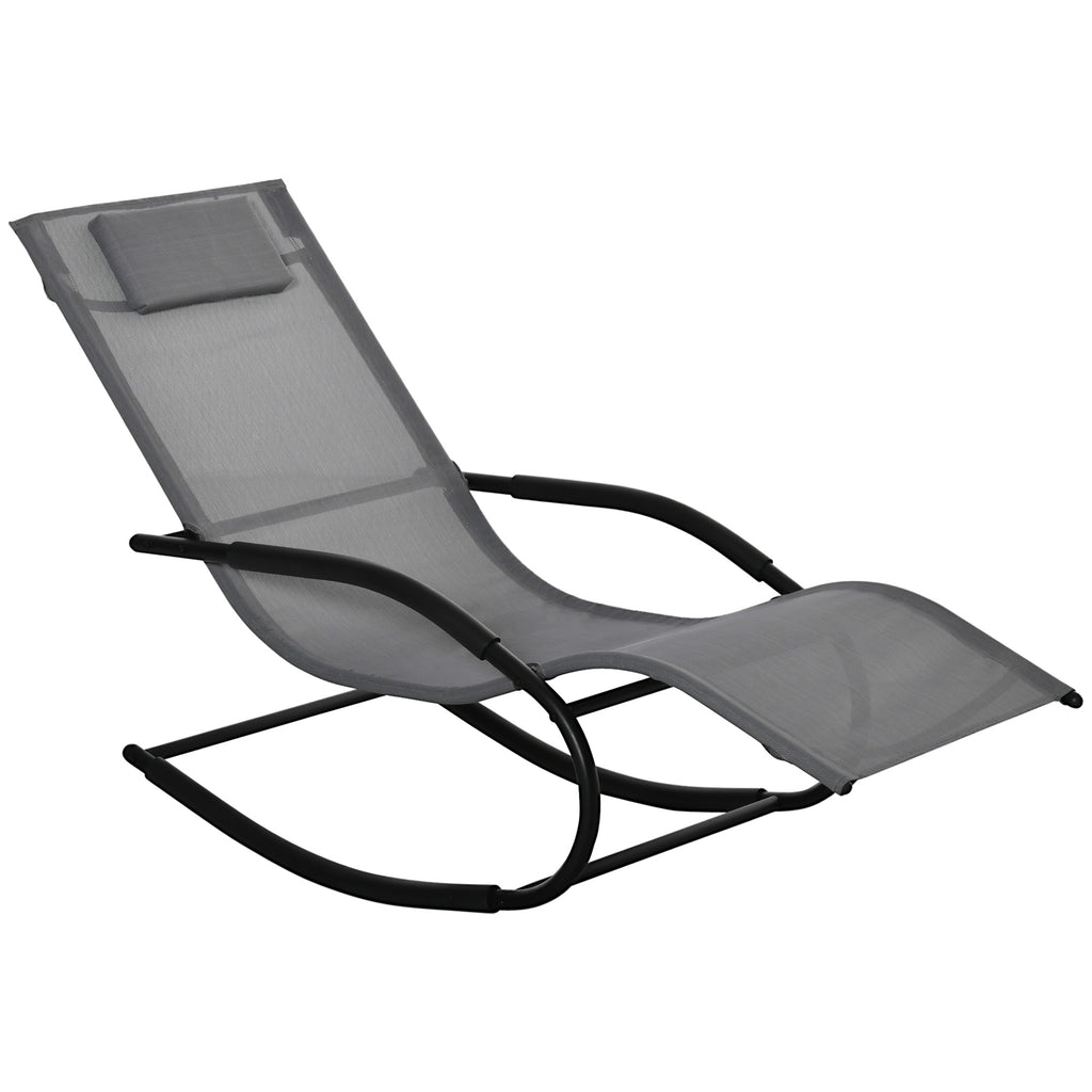 Chaise longue à bascule rocking chair ergonomique avec tétière accoudoirs métal galvanisé textilène Gris-0