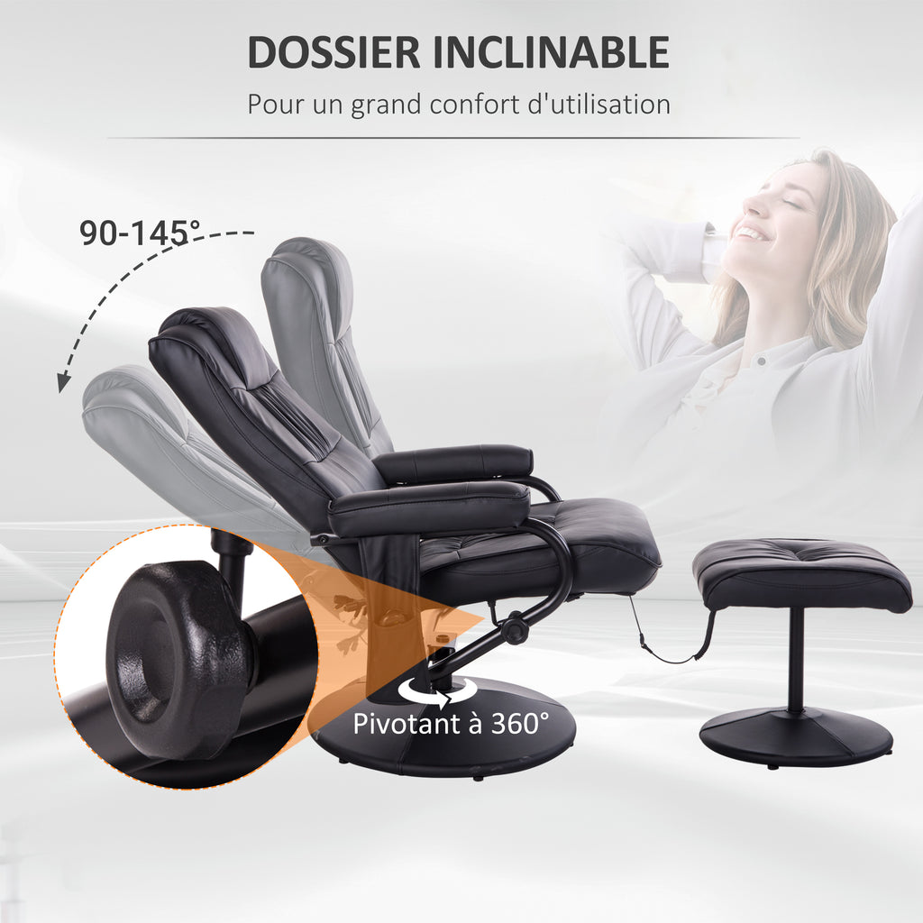 Fauteuil de Massage et Relaxation électrique pivotant inclinable avec Repose-Pied revêtement synthétique Noir-4