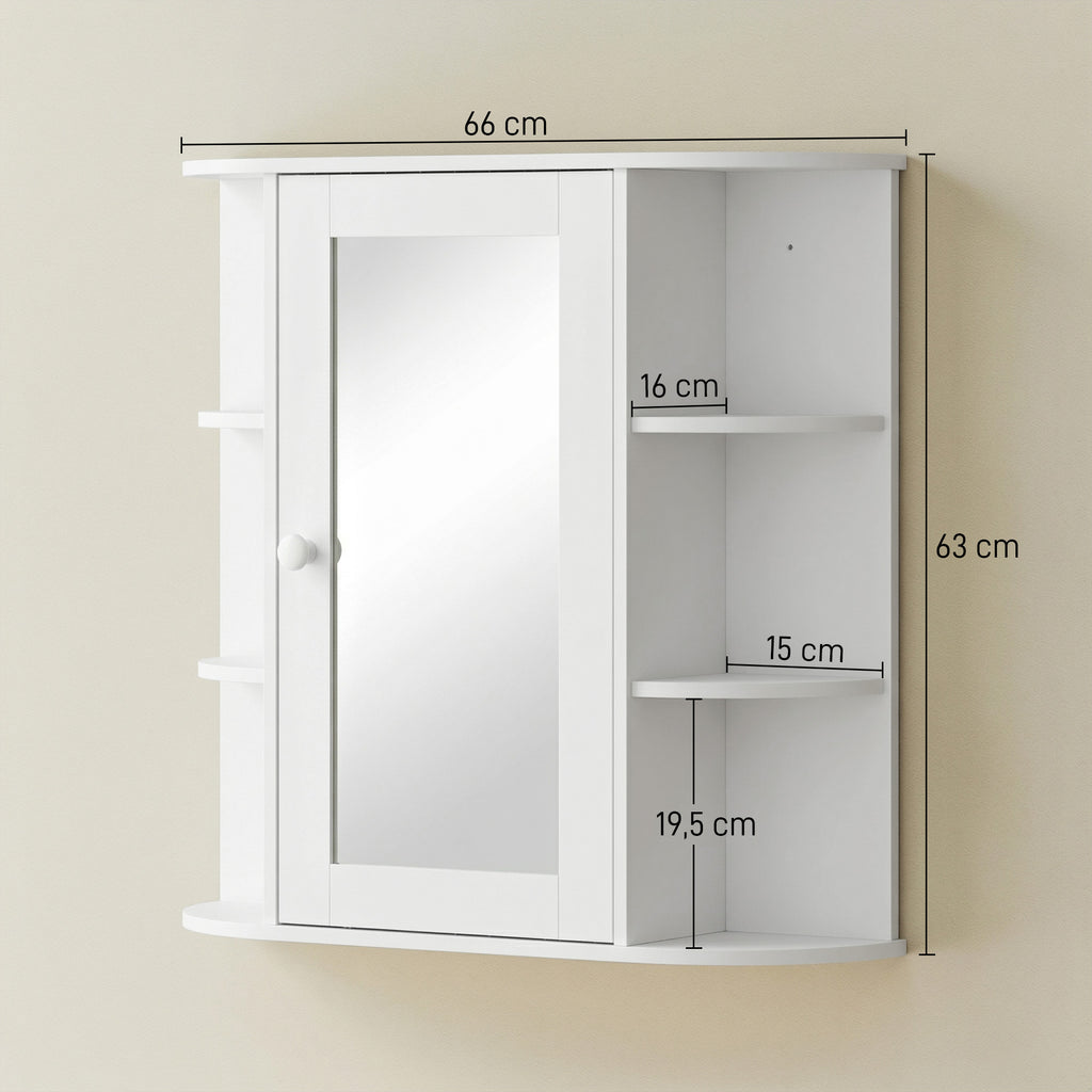 Armoire Murale avec Miroir Salle de Bain Meuble Miroir avec Rangement Toilettes 1 Porte + étagères latérales-2