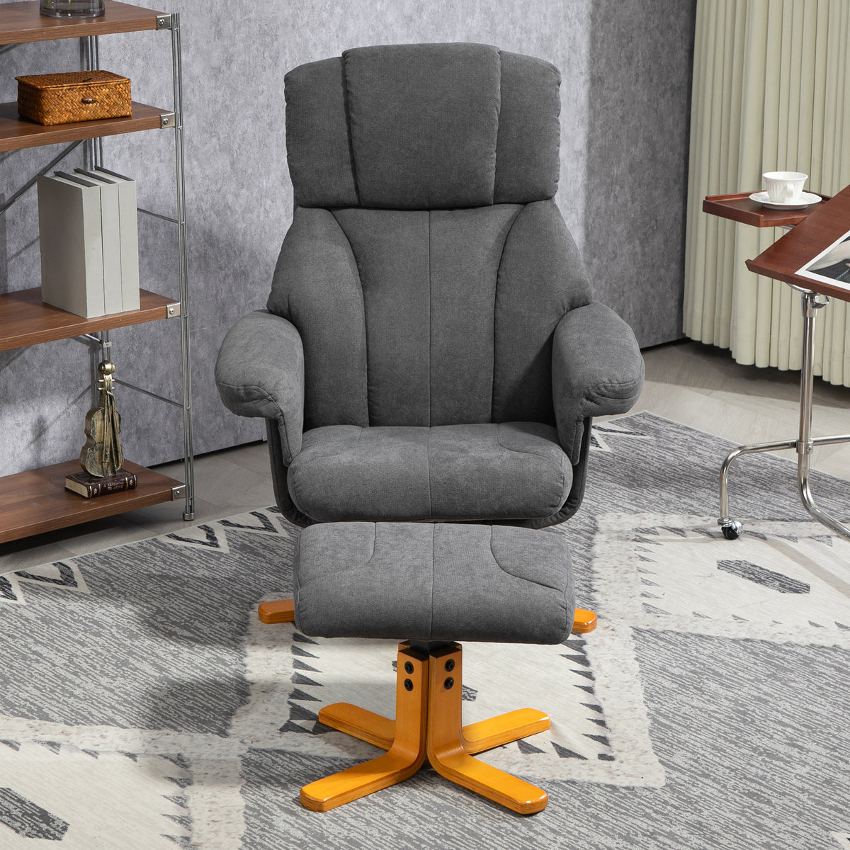 Fauteuil relax avec repose-pied, fauteuil de relaxation, dossier inclinable, assise rembourrée, 79x80x104cm, gris foncé-7