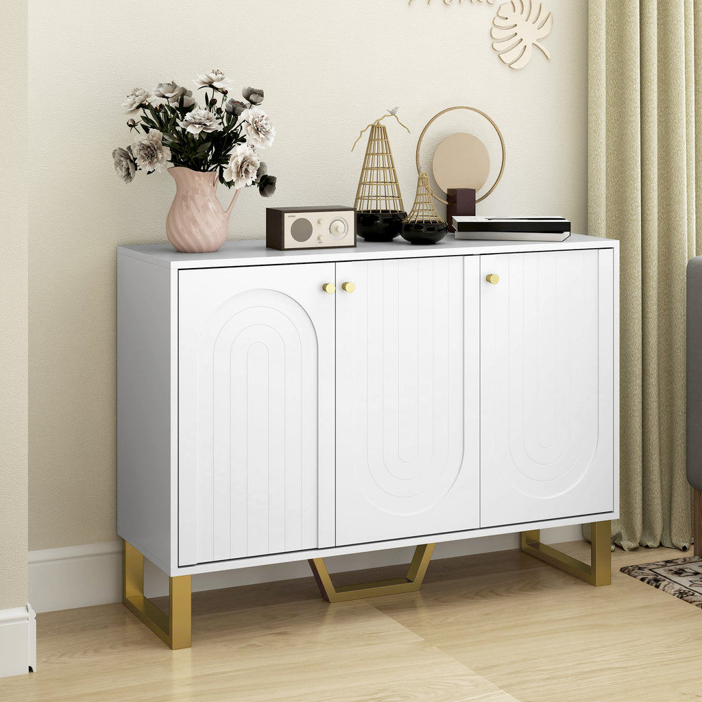 Buffet de salon avec placard à portes et étagère réglable, 106,5 x 35 x 77,5 cm, blanc-1