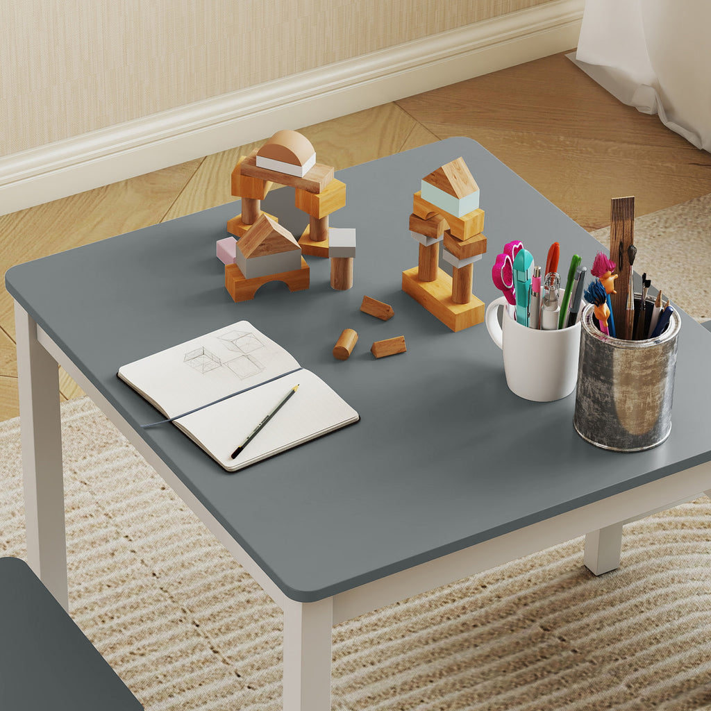 Table enfant avec chaise, lot table et 2 chaises enfant en bois pour dessiner, jouer, étudier, 56x52x48cm, gris-8