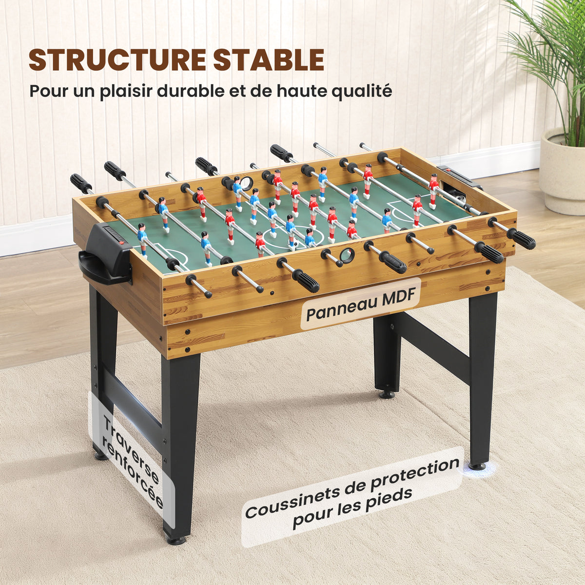 Table multijeux 13 en 1, table de jeu baby-foot, billard, ping-pong, 121x109x80cm, pour enfants et adultes, noyer clair-4