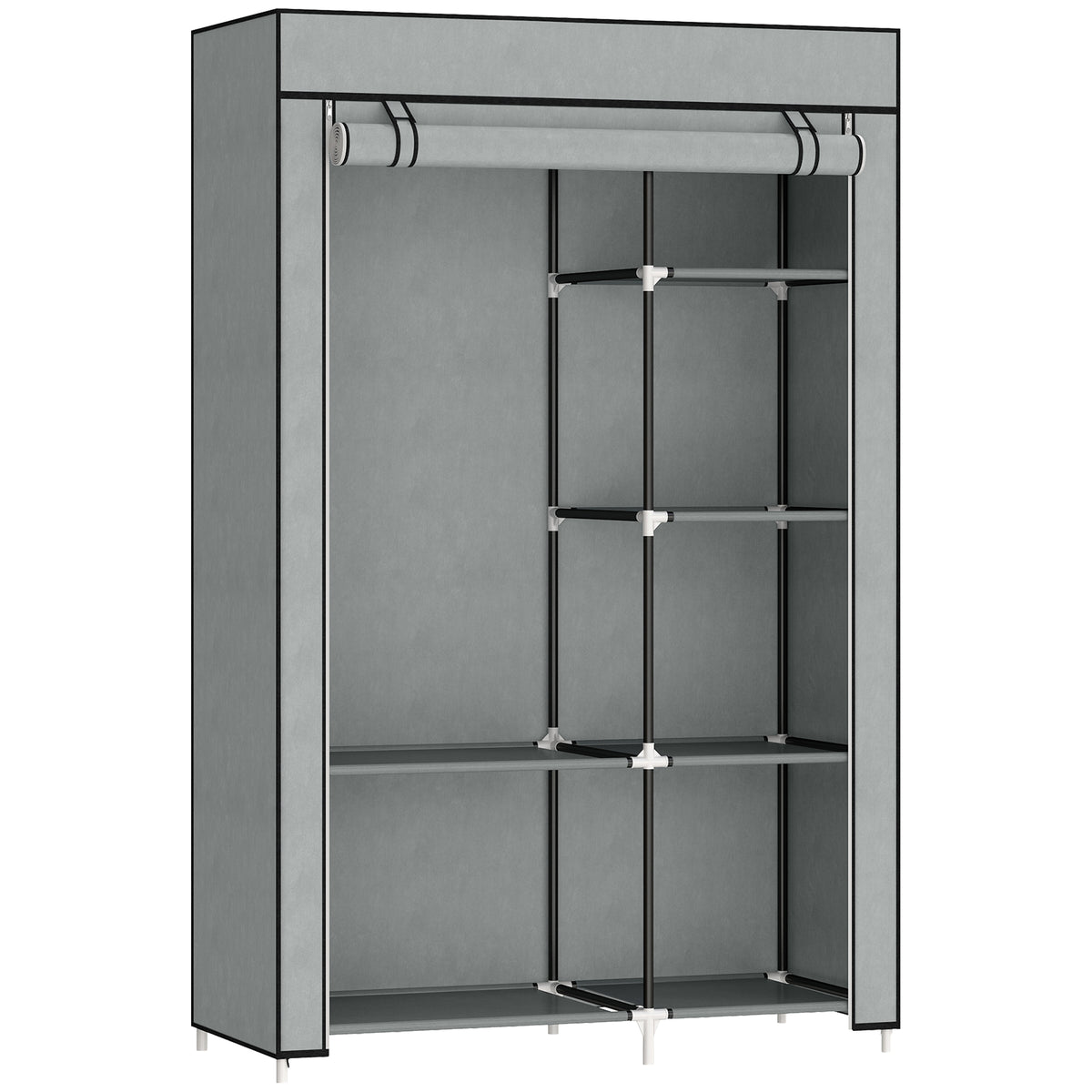 Armoire penderie multi-rangement - 6 étagères, 1 barre - non tissé gris clair-0