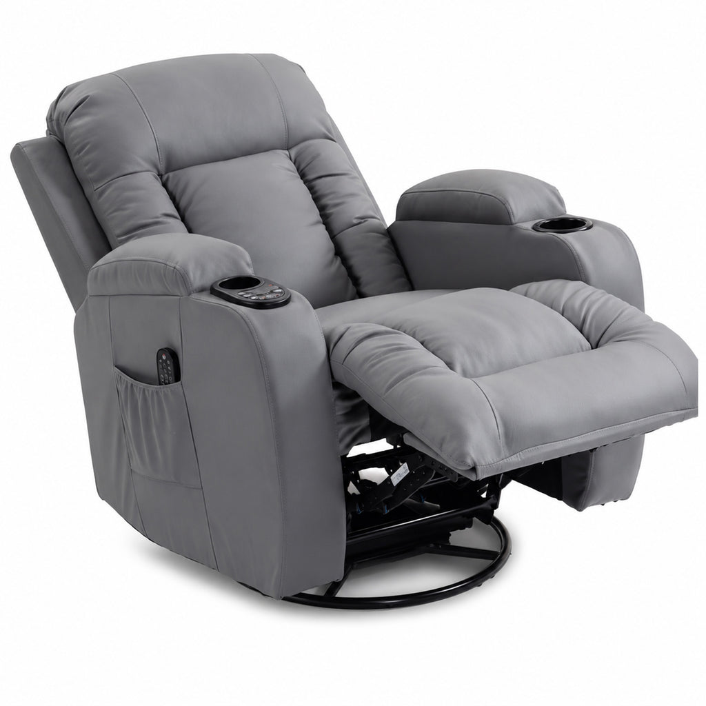 Fauteuil Inclinable de Massage et Chauffage, Fauteuil de Relaxation, Dossier Réglable, Pivotant, 82x99x103cm, Gris Clair-1