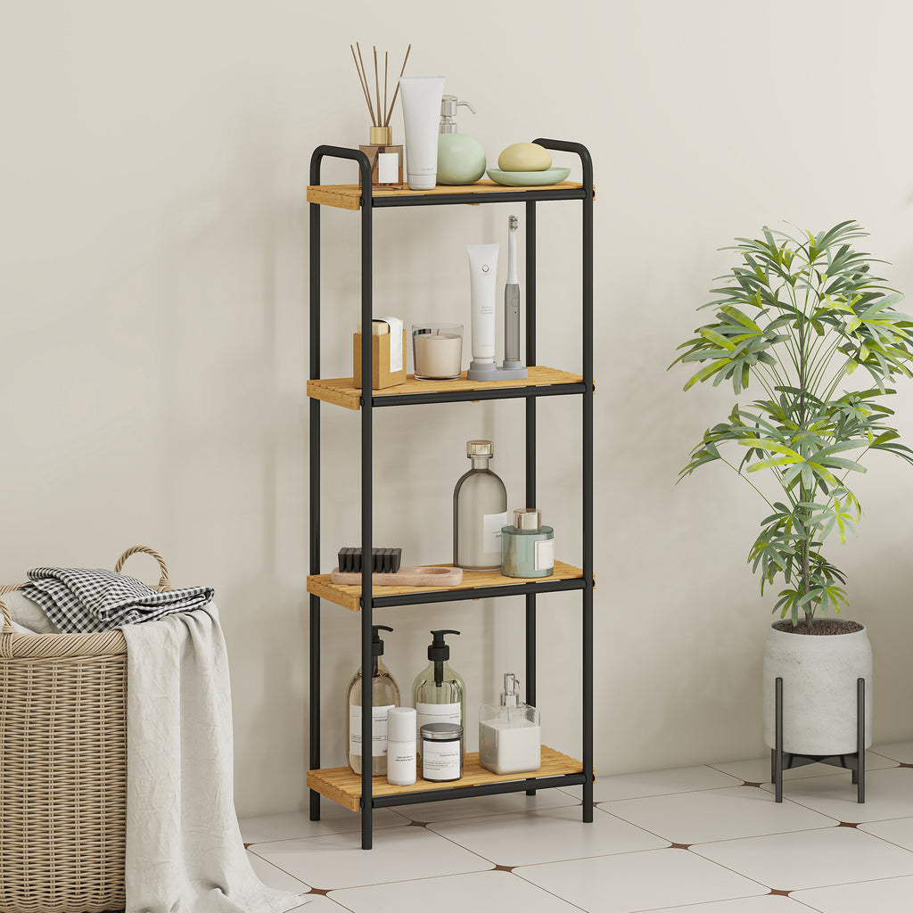 Étagère salle de bain étagère de rangement 4 niveaux étroite autoportante bambou 1,5 x 21,5 x 106 cm effet bois naturel-1