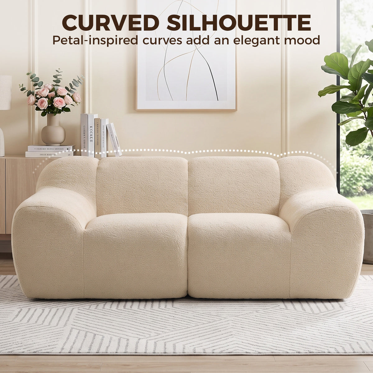 Canapé 2 Places en Chenille, Canapé de Salon 174cm, Assise et Accoudoirs Larges Rembourrés, Entièrement Compressé, Beige-7