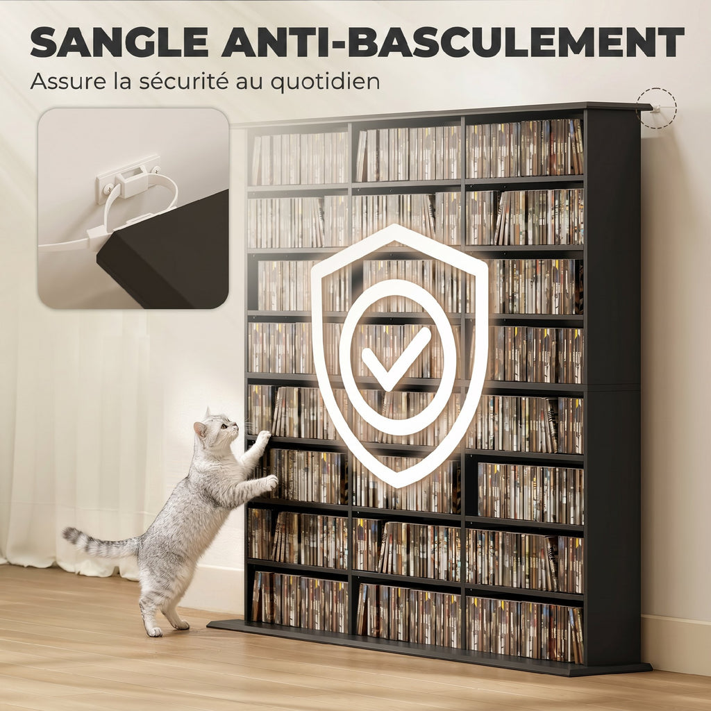 Meuble de rangement 1032 CDs / 594 DVDs, étagère multimédia, 24 compartiments et 18 étagères ajustables, noir-5