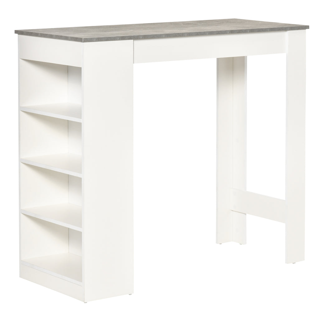 Table de bar pour 2 personnes, table haute mange debout avec 4 étagères ouvertes, 115x50x102,7cm, blanc et gris-0