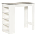 Table de bar pour 2 personnes, table haute mange debout avec 4 étagères ouvertes, 115x50x102,7cm, blanc et gris-0