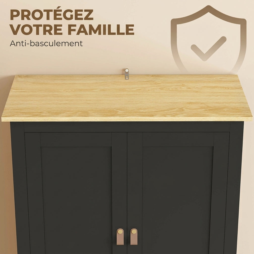 Buffet cuisine, meuble cuisine rangement haut avec LED réglable et détecteur de mouvement, 80 x 40 x 176,5 cm, noir-6