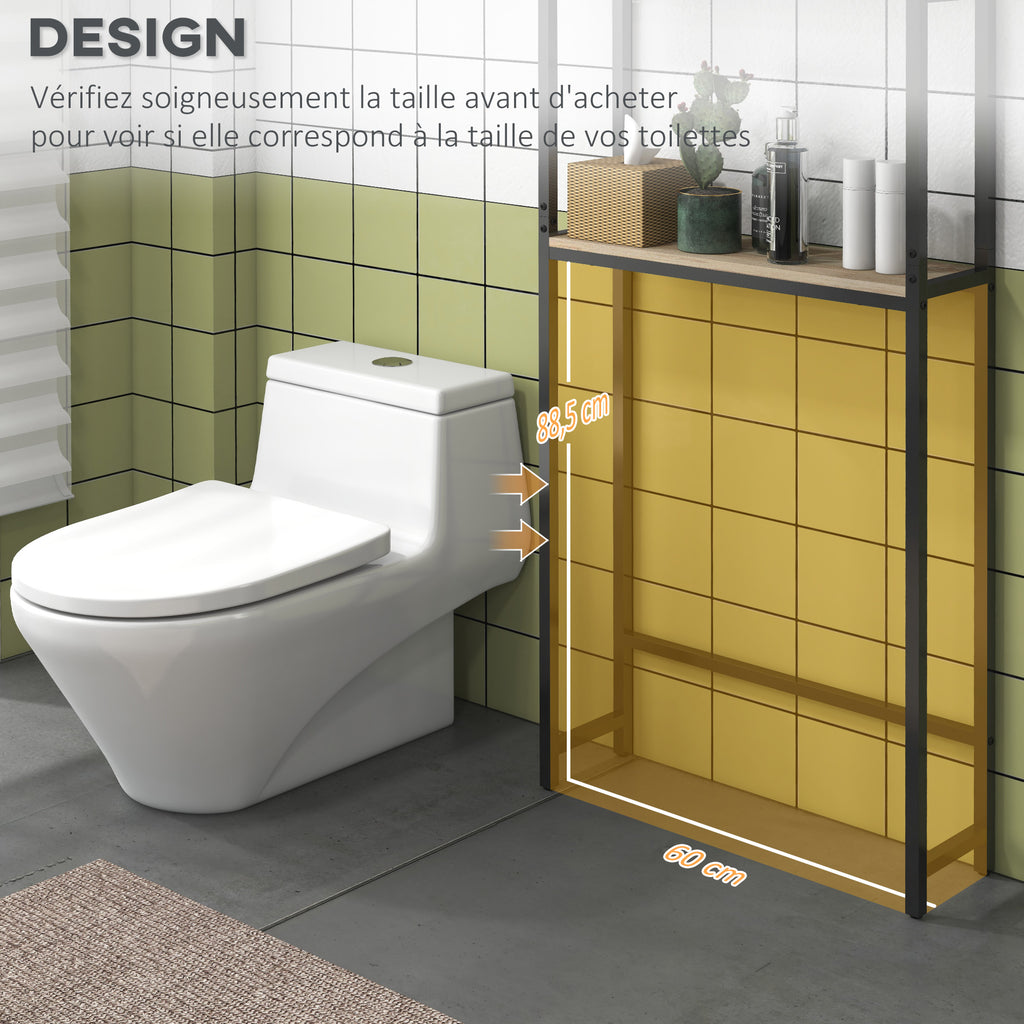 Étagère de toilettes meuble de salle de bain dessus toilette WC avec placard 2 portes et étagère ouverte-4