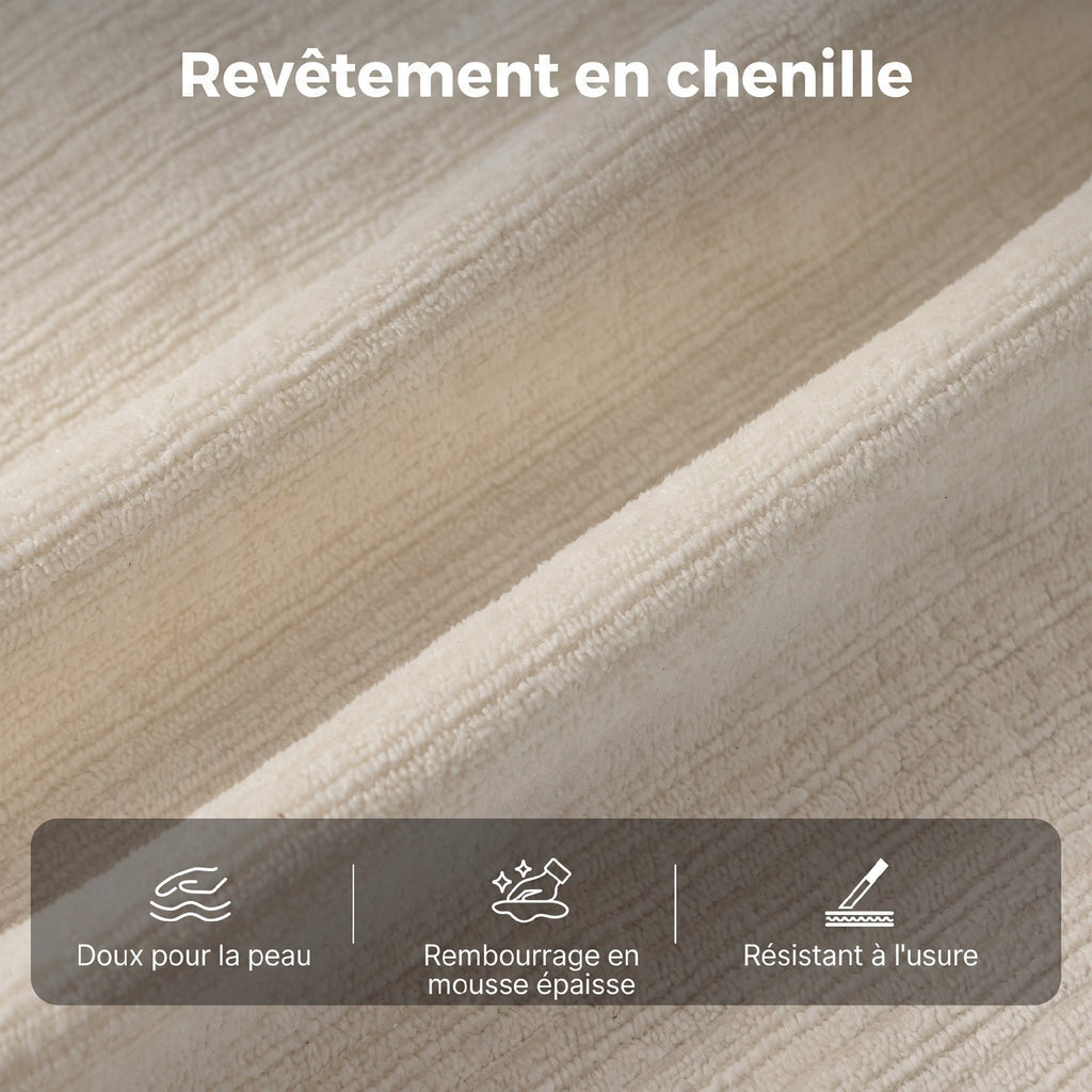 Chaise de Bureau Ergonomique en Chenille, Fonction Bascule, Accoudoirs Relevables, Hauteur Réglable, 70x67x108cm, Beige-3