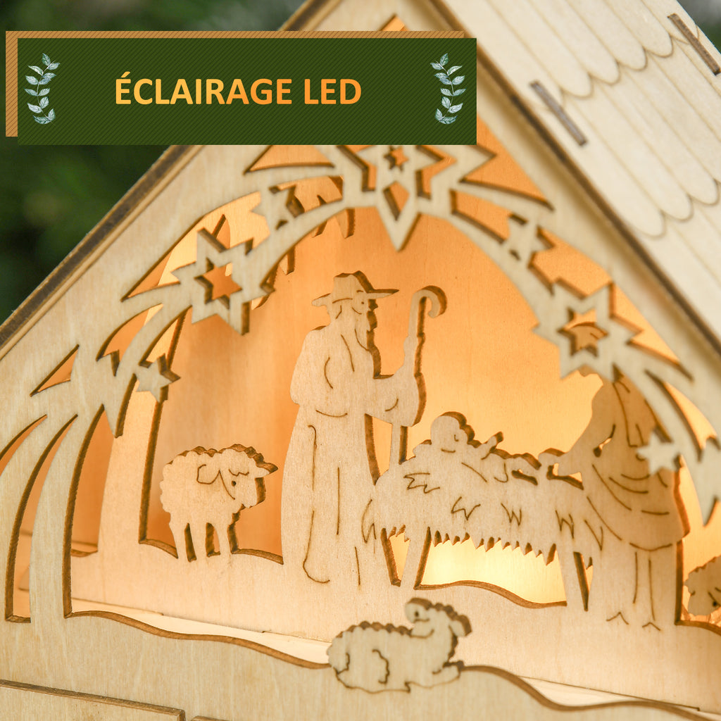 Calendario dell’Avvento in legno con 24 cassetti e presepe LED