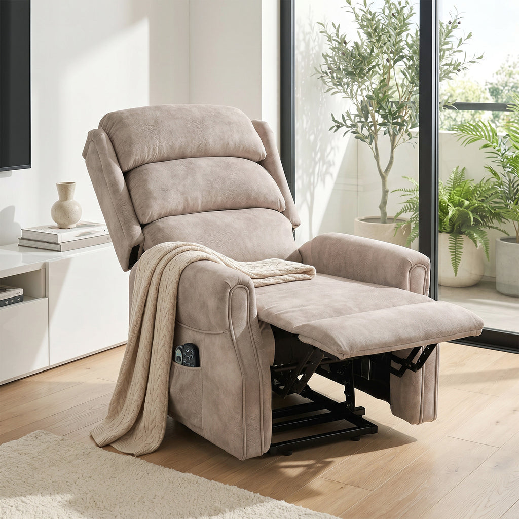 Fauteuil releveur électrique massage par vibrations et chaleur, fauteuil relax électrique en velours, 80x160x82cm, beige-7