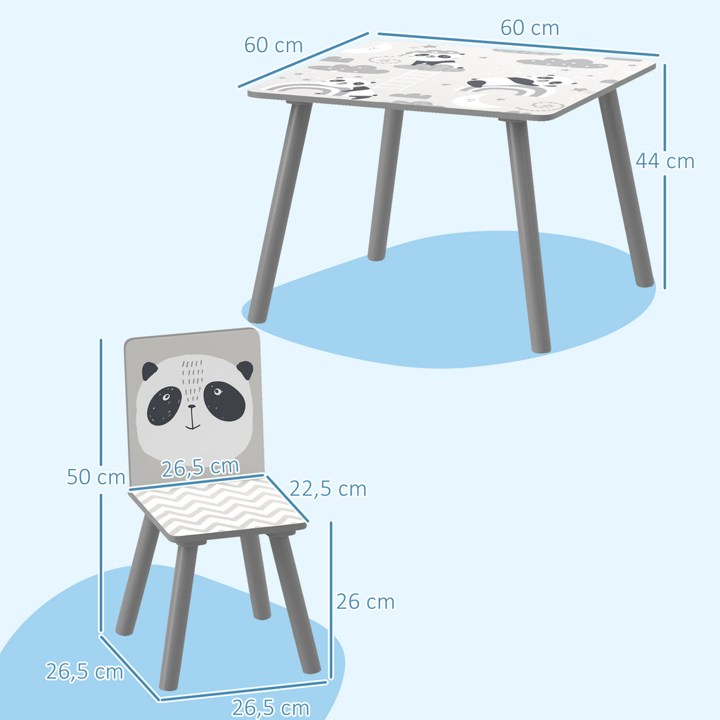 Ensemble table et chaises pour enfants, table pour enfant avec 2 chaises, motif animaux pour chambre à coucher gris-2