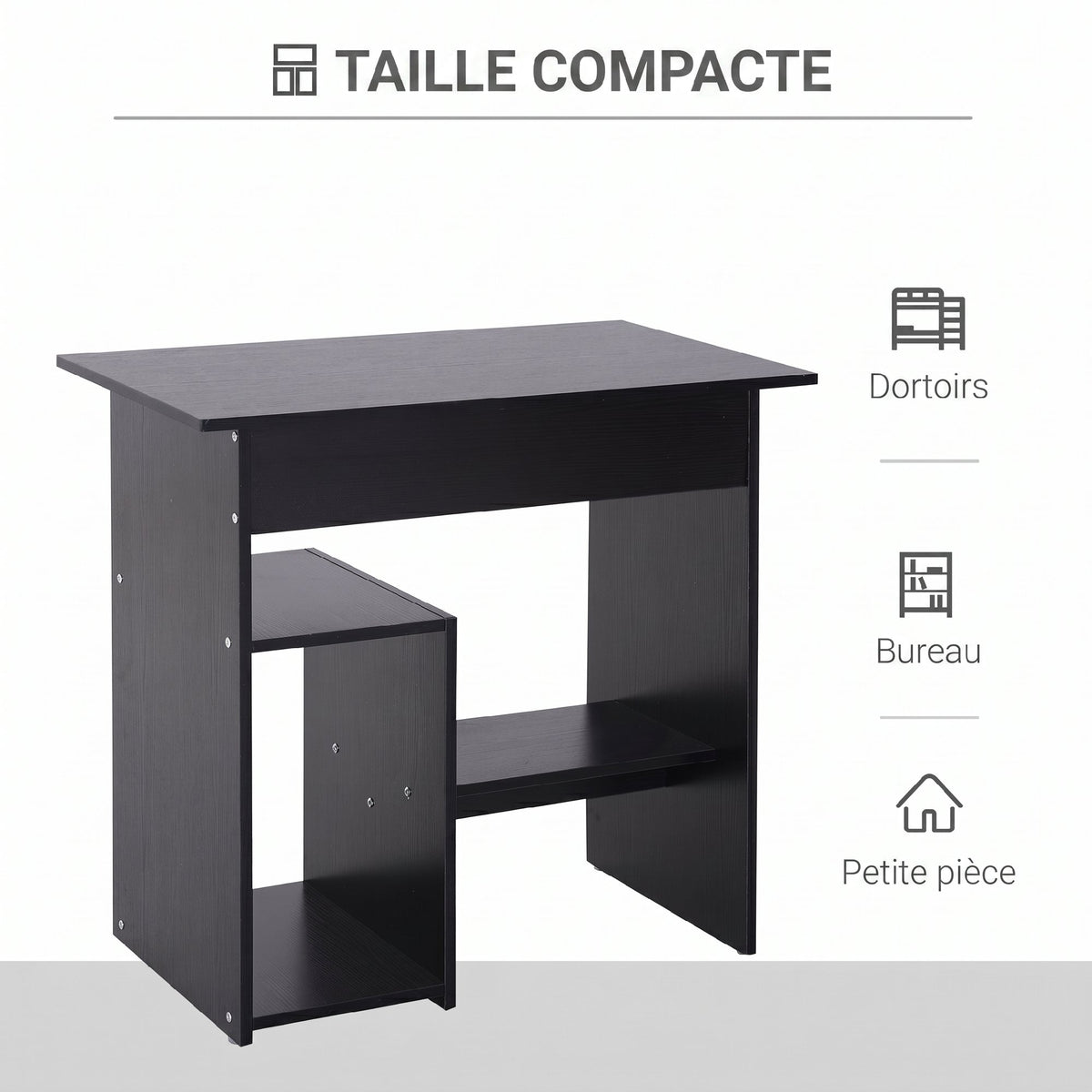 Bureau d'ordinateur, bureau avec rangement, plateau pour clavier et support de moniteur, 80 x 45 x 75 cm, noir-4