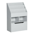 Bibliothèque étagère Multi-Rangement 3 étagères 2 niches Grand tiroir en bois Gris-0