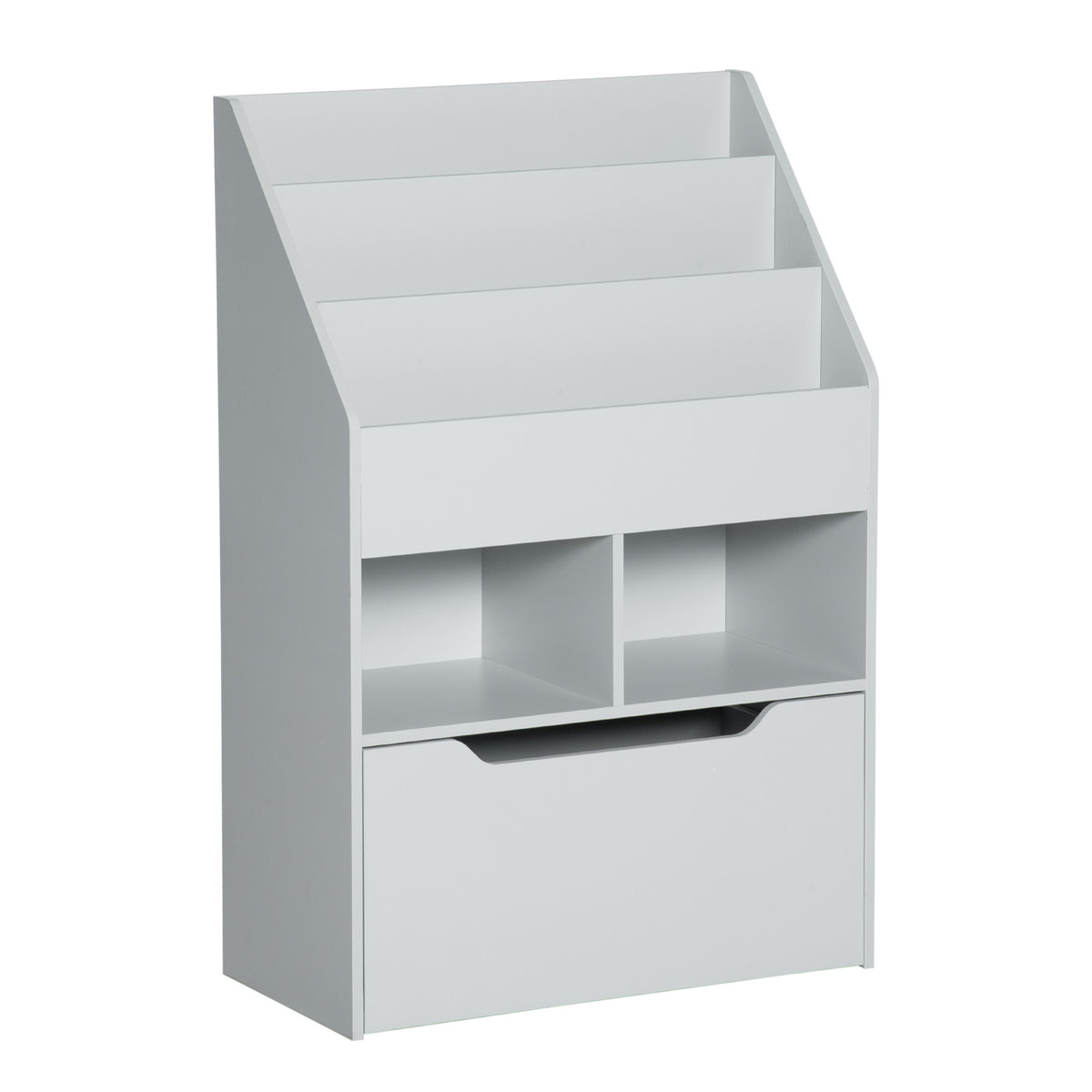 Bibliothèque étagère Multi-Rangement 3 étagères 2 niches Grand tiroir en bois Gris-0