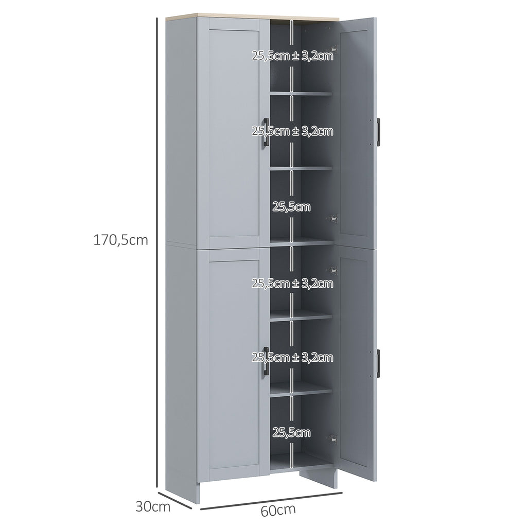 Armoire de cuisine hauteur 170 cm buffet haut avec 4 portes et étagères ajustable, design moderne, gris-2