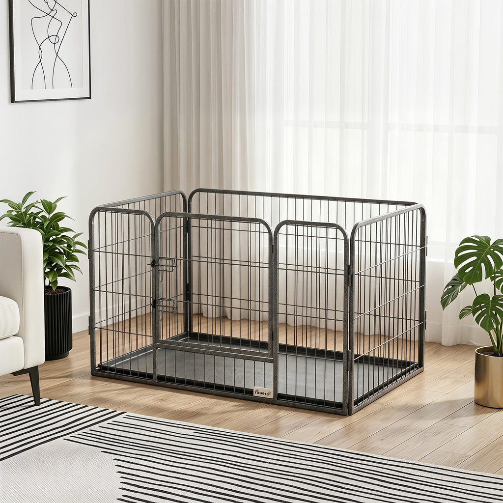 Enclos parc pour chien 4 panneaux en métal grillagé avec Porte Verrouillable, dim. 109L x 74l x 71H cm-9