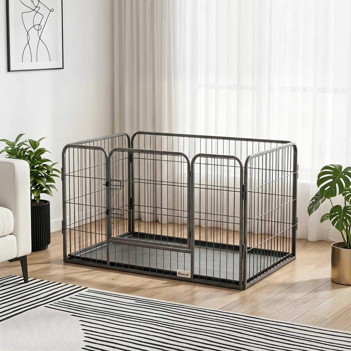 Enclos parc pour chien 4 panneaux en métal grillagé avec Porte Verrouillable, dim. 109L x 74l x 71H cm-9