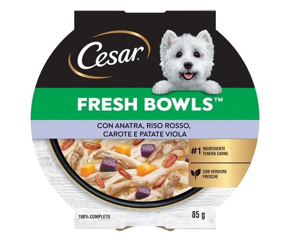CESAR FRESH BOWLS ANATRA, RISO ROSSO, CAROTE & PATATE VIOLA 85 GR.