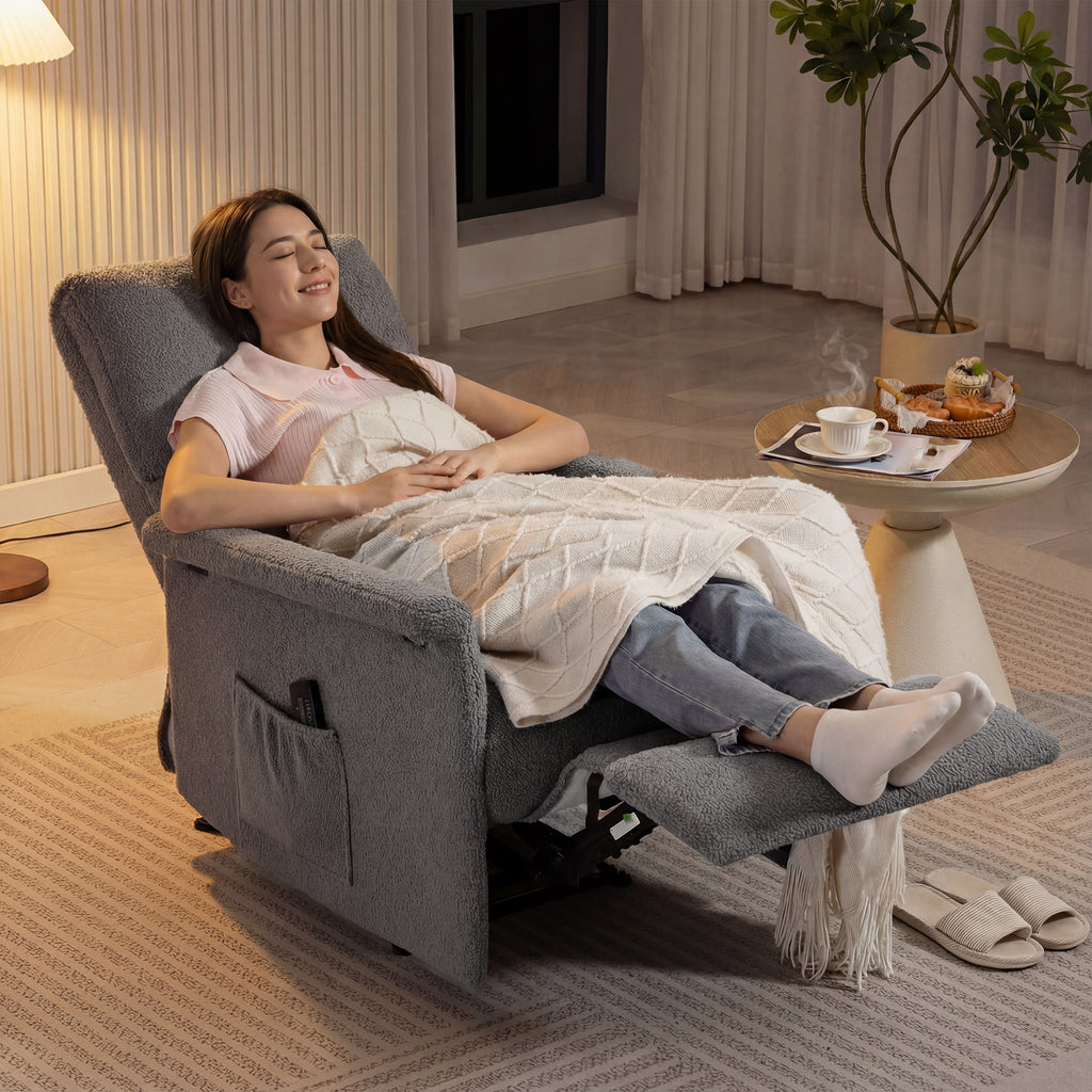 Fauteuil de massage inclinable, fauteuil de relaxation, dossier réglable, large assise, repose-pied, 69x84x99cm, gris-6