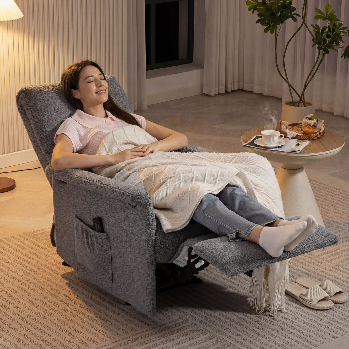 Fauteuil de massage inclinable, fauteuil de relaxation, dossier réglable, large assise, repose-pied, 69x84x99cm, gris-6