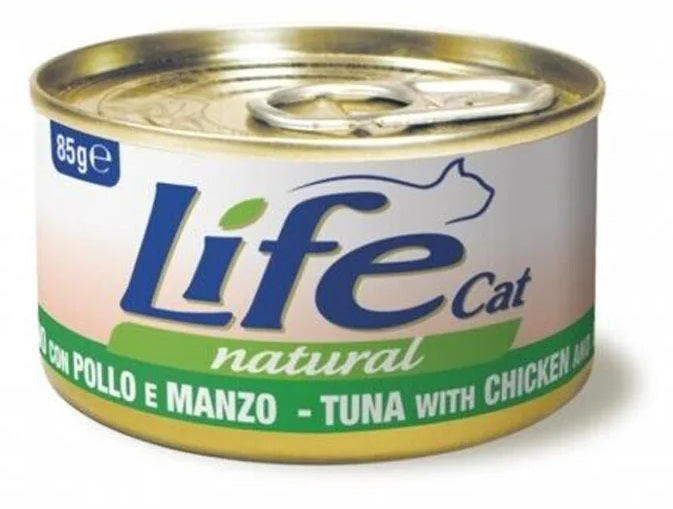 LIFE CAT NATURAL TONNO CON POLLO & MANZO 85 GR.