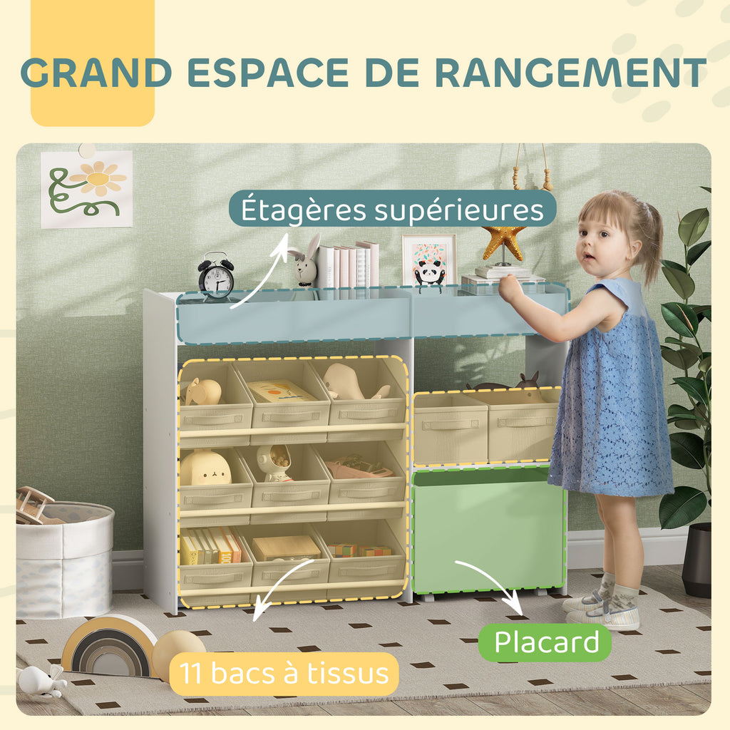 Étagère à jouets pour enfants étagère à livres 11 bacs de rangements en tissu non tissé 105 x 30 x 80 cm blanc-3