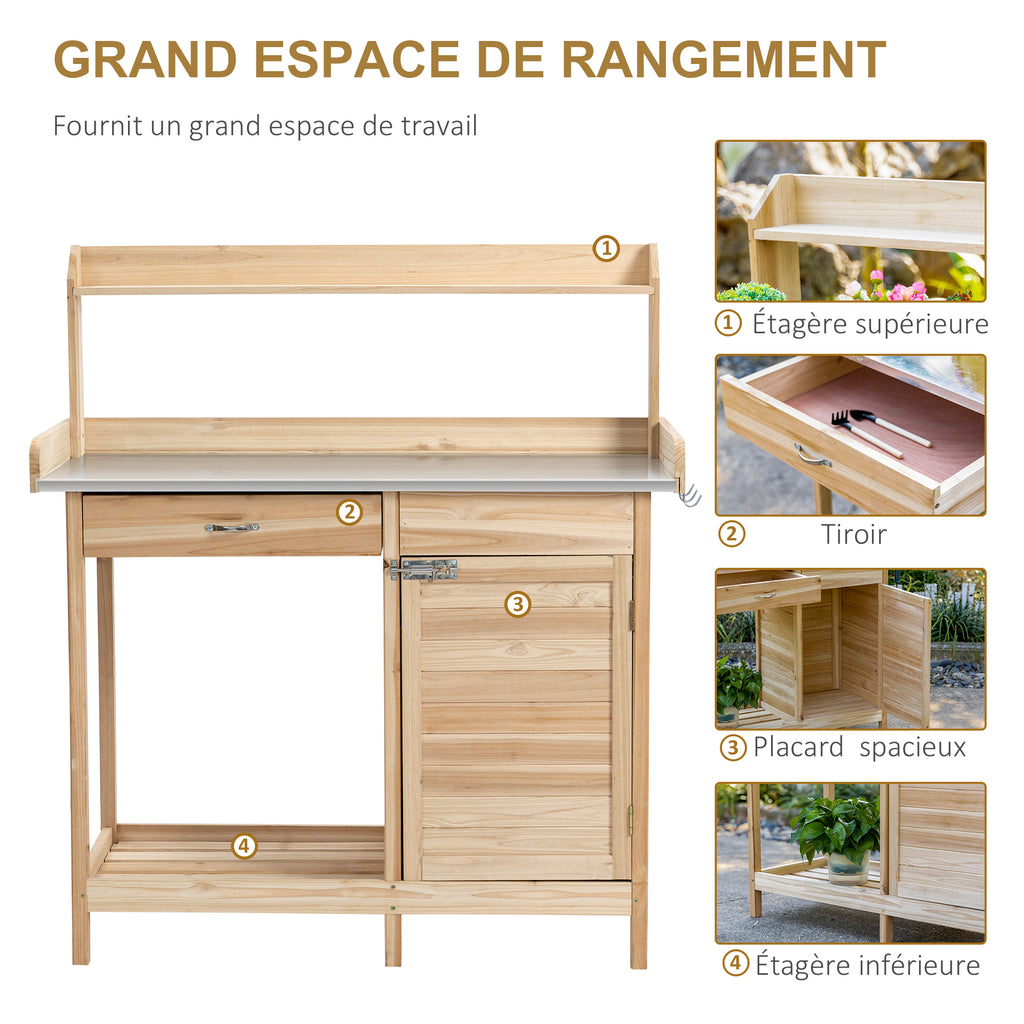 Table de rempotage table de jardinage avec 2 étagères, tiroir, placard, plateau tôle acier galvanisé avec-4