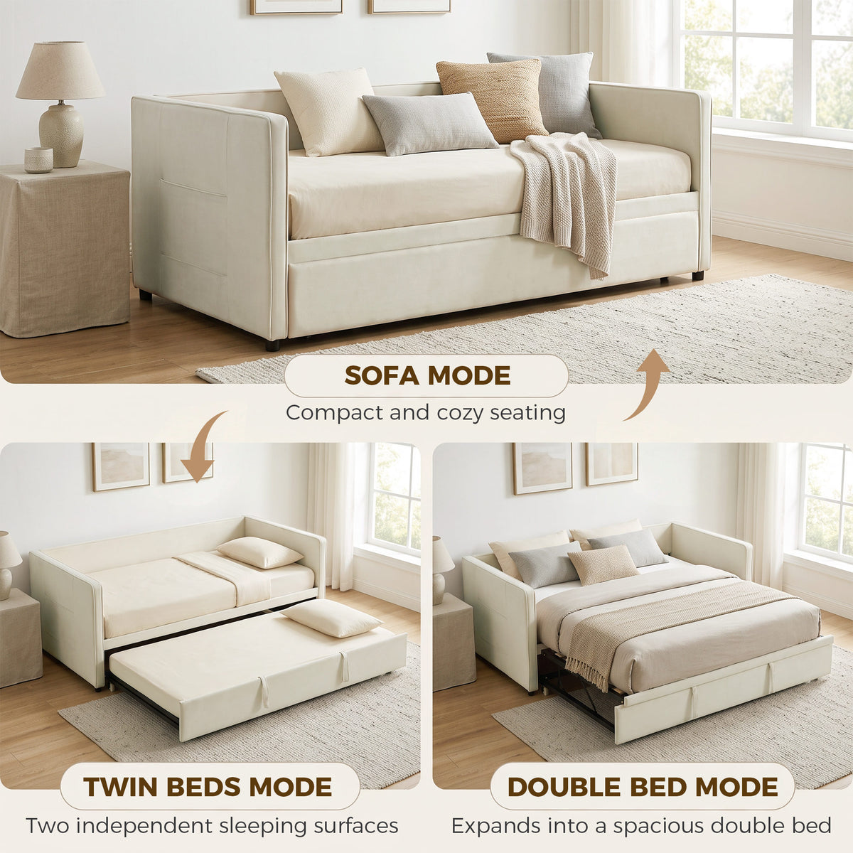 Cadre de lit canapé-lit 2 en 1, canapé 2 places et lit double, deux matelas compatible de 90 x 190 cm-8