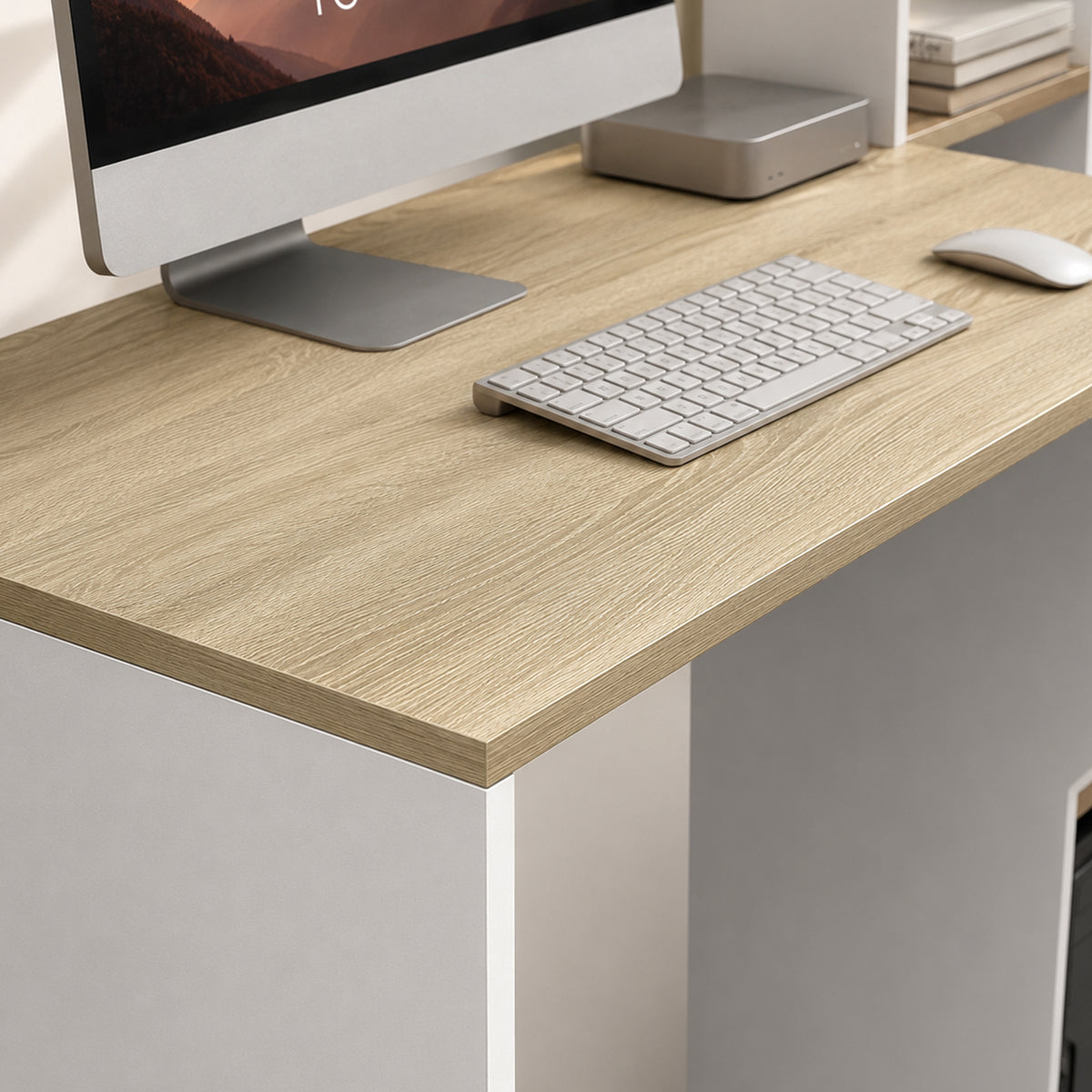 Bureau Informatique, 114 x 45 x 138 cm, Bureau avec Rangement, Étagères Ouvertes et Support UC, Blanc et Bois Naturel-8