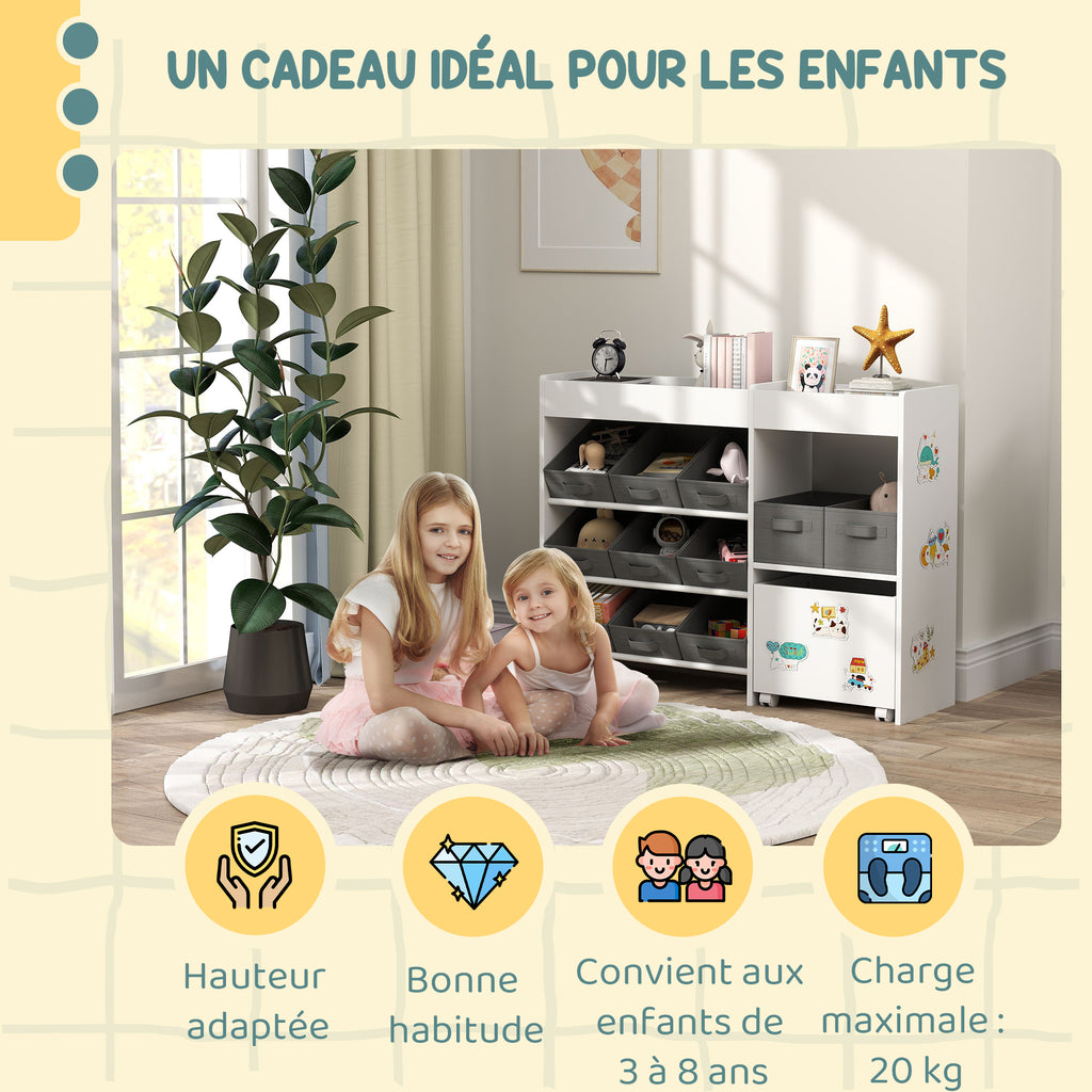 Étagère à jouets pour enfants étagère à livres 11 bacs de rangements en tissu non tissé 105 x 30 x 80 cm blanc-6