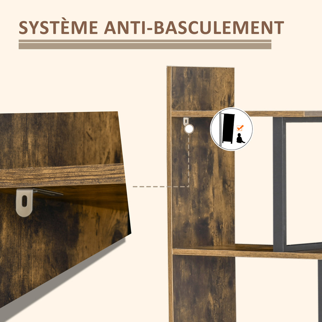 Étagère bibliothèque séparateur de pièce style industriel en escalier 5 étagères 102 x 30 x 160 cm, brun rustique-5