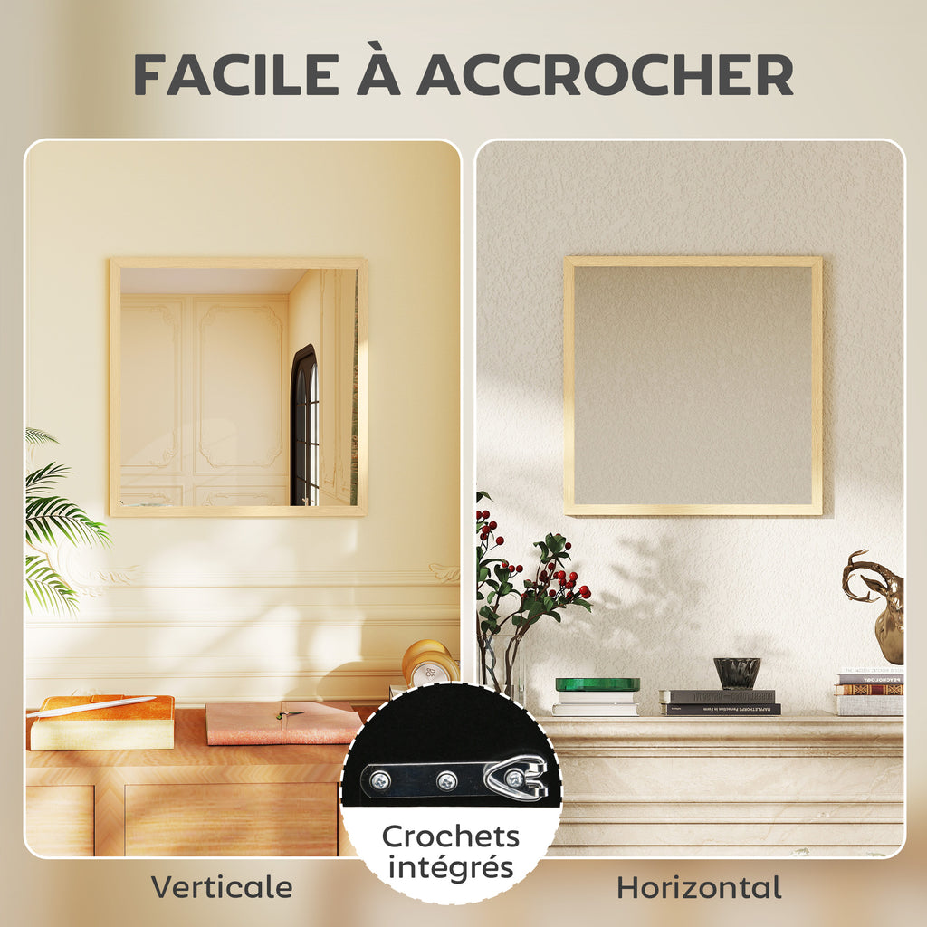 Miroir mural carré 50 x 50 cm, cadre en bois naturel, idéal pour la salle de bain, salon ou chambre-4