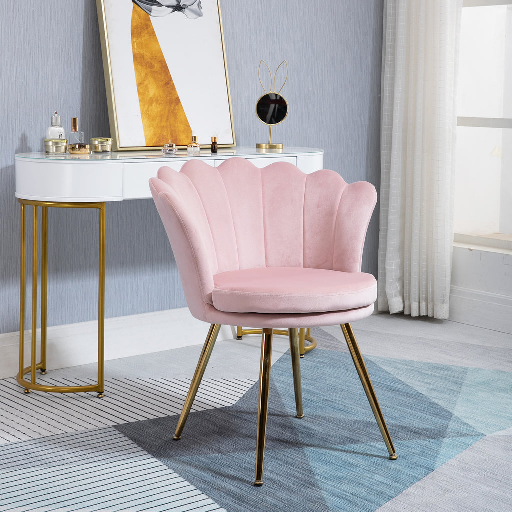 Fauteuil coquillage chaise coiffeuse fauteuil en velours avec pieds en métal doré rose poudré-1