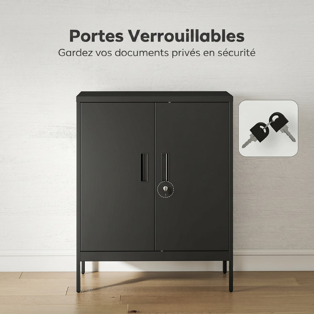 Armoire de Bureau Métallique, 80 x 40 x 100 cm, Meuble de Rangement, Serrure, 2 Portes et 2 Étagères Réglables, Noir-4