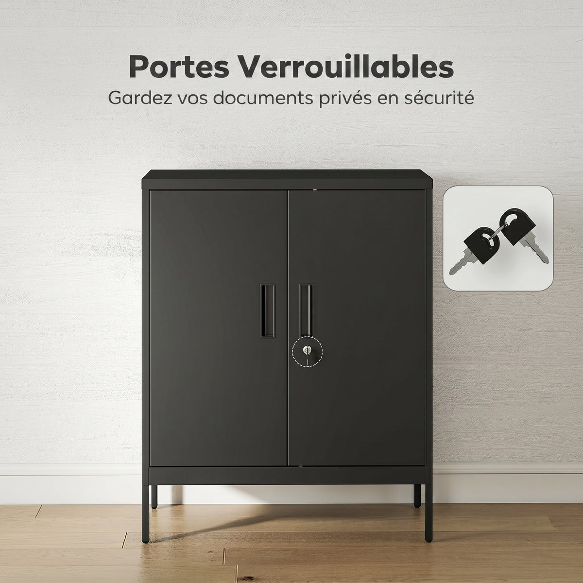 Armoire de Bureau Métallique, 80 x 40 x 100 cm, Meuble de Rangement, Serrure, 2 Portes et 2 Étagères Réglables, Noir-4