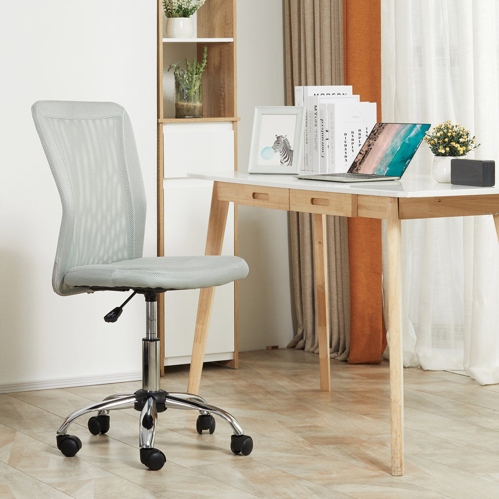 Chaise de Bureau Ergonomique, Fauteuil de Bureau, Hauteur Réglable, Piètement Chromé, Pivotant 360°, Revêtement Maille, Gris-7