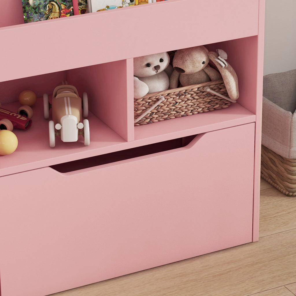 Bibliothèque étagère Multi-Rangement 3 étagères 2 niches Grand tiroir en bois Rose-7