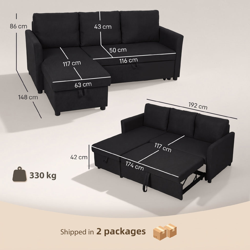 Canapé d'Angle Convertible, Canapé-Lit 3 Places 192 cm avec Méridienne Réversible, Rangement Caché, Gris Anthracite-2