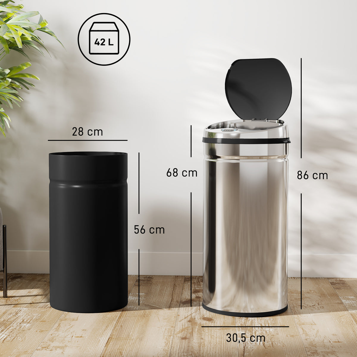 Pattumiera automatica 42 L con sensore e secchio rimovibile, inox-2