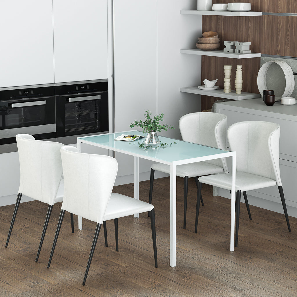 Table à manger pour 4 personnes, table de cuisine avec plateau en verre trempé et pieds en métal, 120x60x75cm, blanc-1