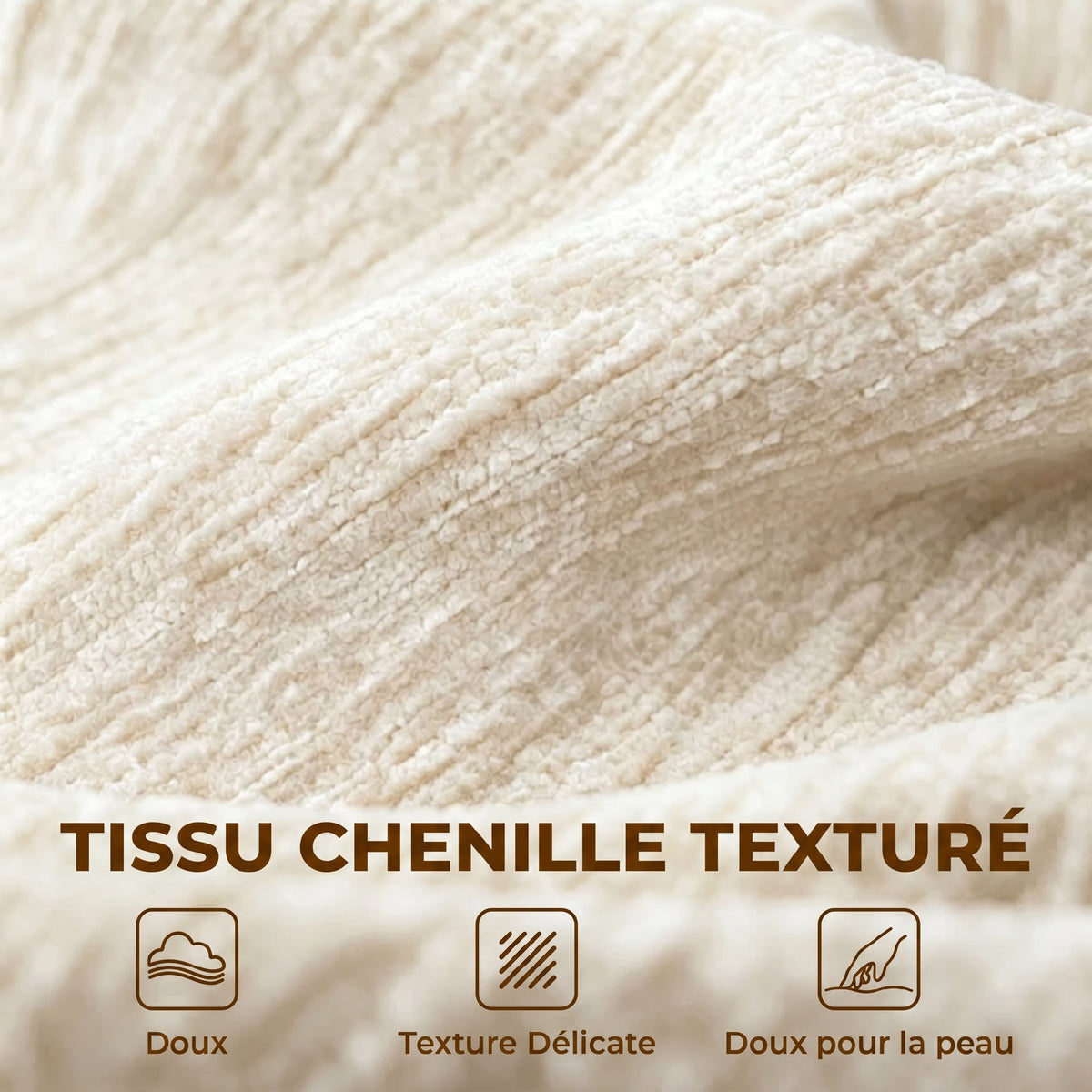 Canapé d'angle 256 cm avec méridienne, canapé-lit 3 places en chenille forme de L, assise et accoudoirs larges, beige-5