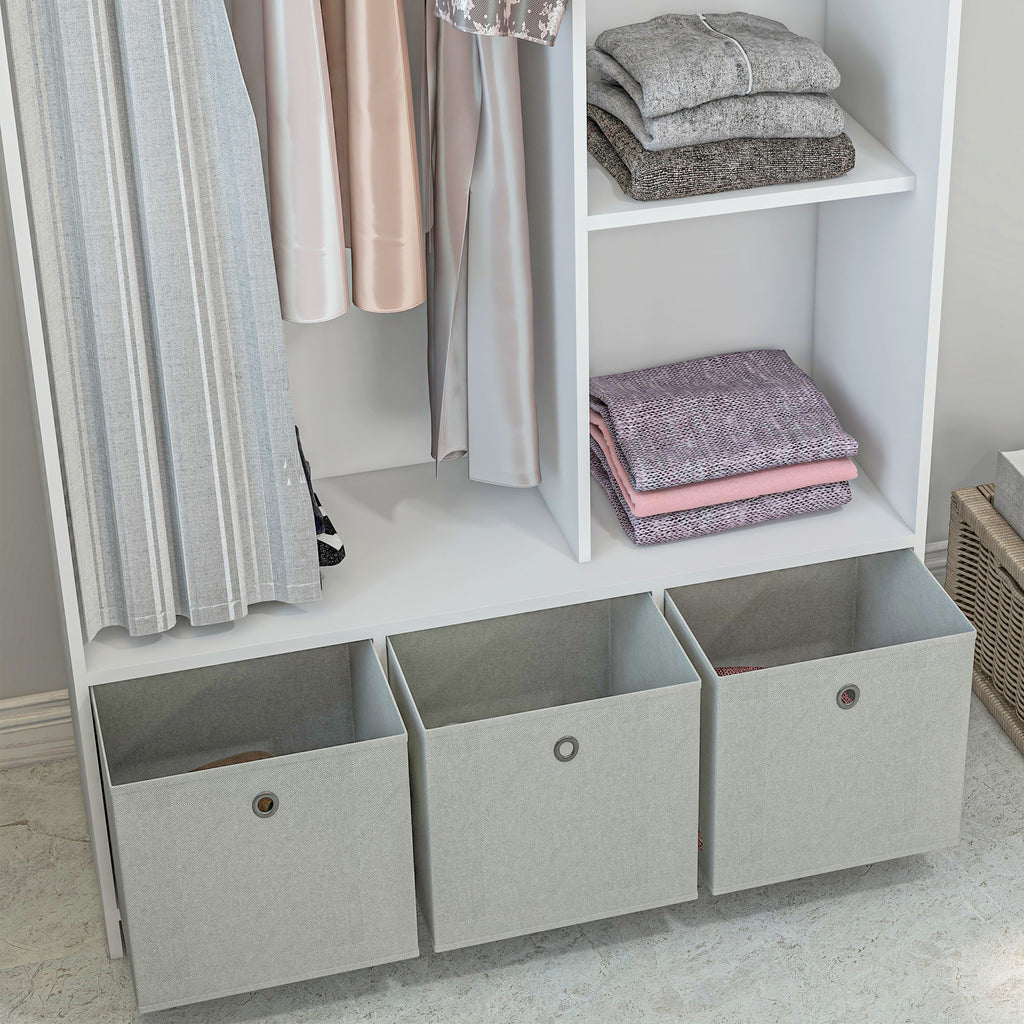 Armoire penderie armoire de rangement avec tringle rideaux 3 tiroirs en tissu amovibles 105 x 48 x 160 cm blanc-8