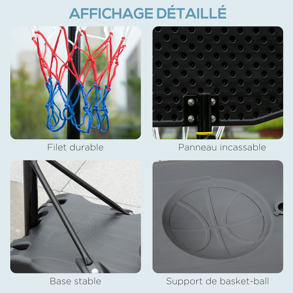 Panier de basket extérieur hauteur réglable 197,5-254 cm panier de basket sur pied à roulettes base remplissable noir-6